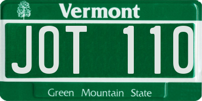 VT license plate JOT110