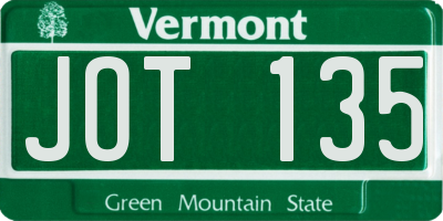 VT license plate JOT135