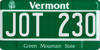 VT license plate JOT230