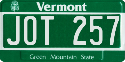 VT license plate JOT257