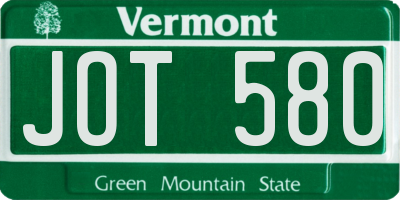 VT license plate JOT580