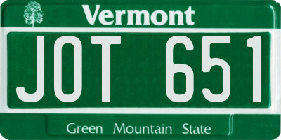 VT license plate JOT651