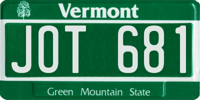 VT license plate JOT681