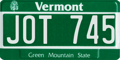 VT license plate JOT745