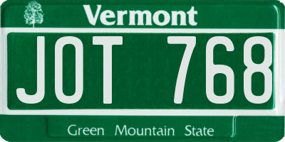 VT license plate JOT768