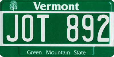 VT license plate JOT892