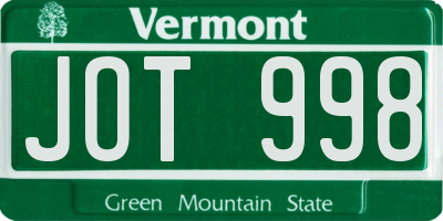 VT license plate JOT998