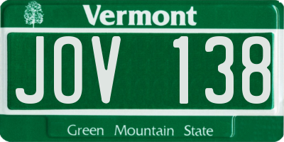 VT license plate JOV138