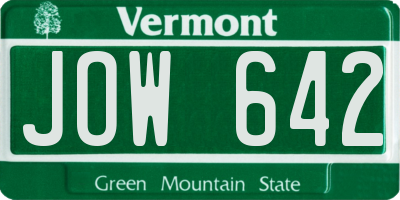 VT license plate JOW642