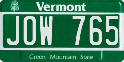 VT license plate JOW765