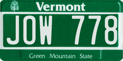 VT license plate JOW778