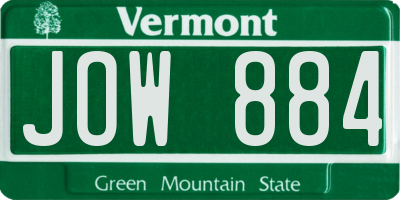 VT license plate JOW884