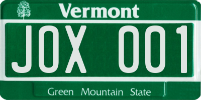 VT license plate JOX001