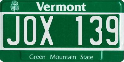 VT license plate JOX139