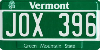VT license plate JOX396
