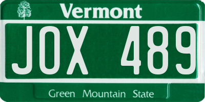 VT license plate JOX489