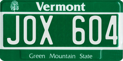 VT license plate JOX604