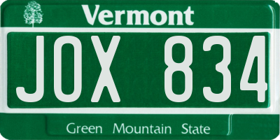VT license plate JOX834