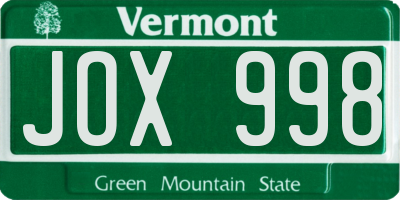 VT license plate JOX998