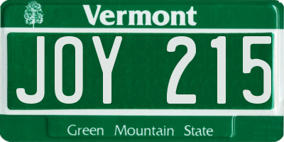 VT license plate JOY215