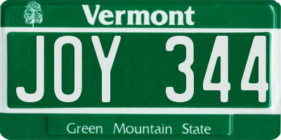 VT license plate JOY344