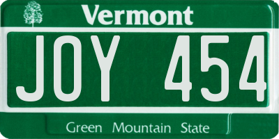 VT license plate JOY454