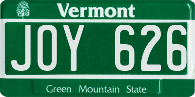 VT license plate JOY626