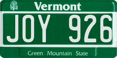 VT license plate JOY926