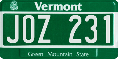 VT license plate JOZ231