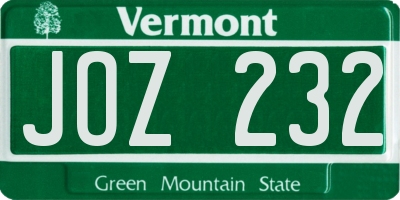 VT license plate JOZ232
