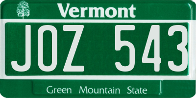 VT license plate JOZ543