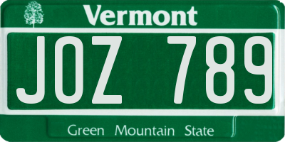 VT license plate JOZ789