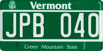 VT license plate JPB040