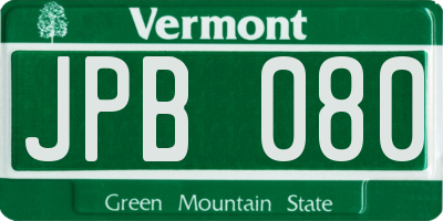 VT license plate JPB080