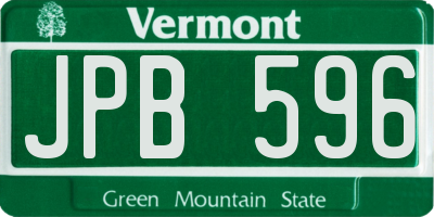 VT license plate JPB596