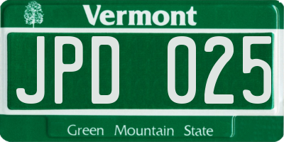 VT license plate JPD025