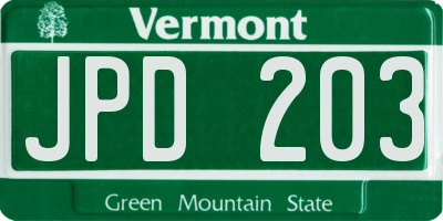 VT license plate JPD203