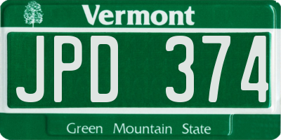 VT license plate JPD374