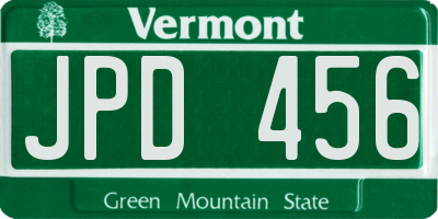 VT license plate JPD456