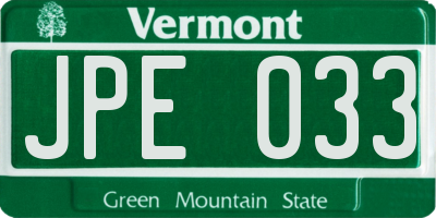 VT license plate JPE033