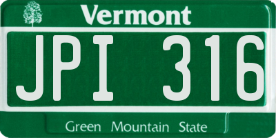 VT license plate JPI316