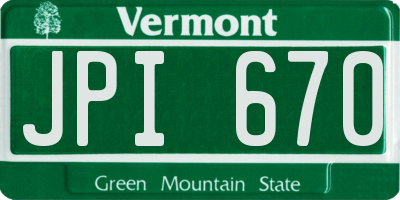 VT license plate JPI670