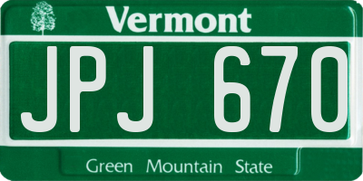 VT license plate JPJ670