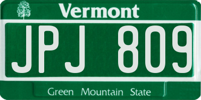 VT license plate JPJ809