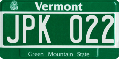 VT license plate JPK022