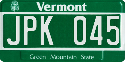 VT license plate JPK045