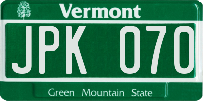 VT license plate JPK070