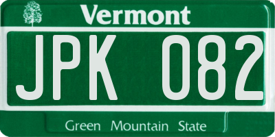 VT license plate JPK082
