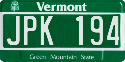VT license plate JPK194