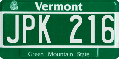VT license plate JPK216